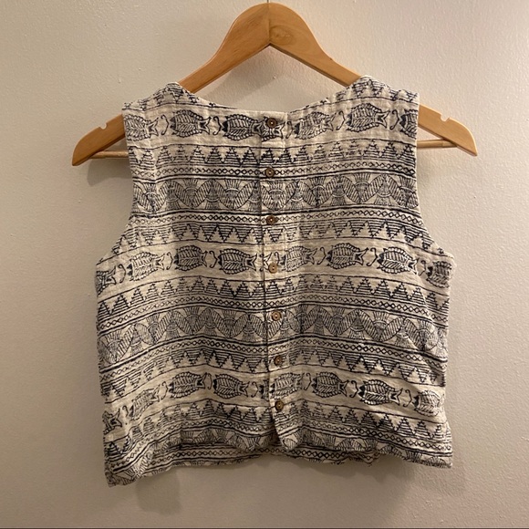 Cream with Navy Pattern Crop Top - Picture 2 of 3